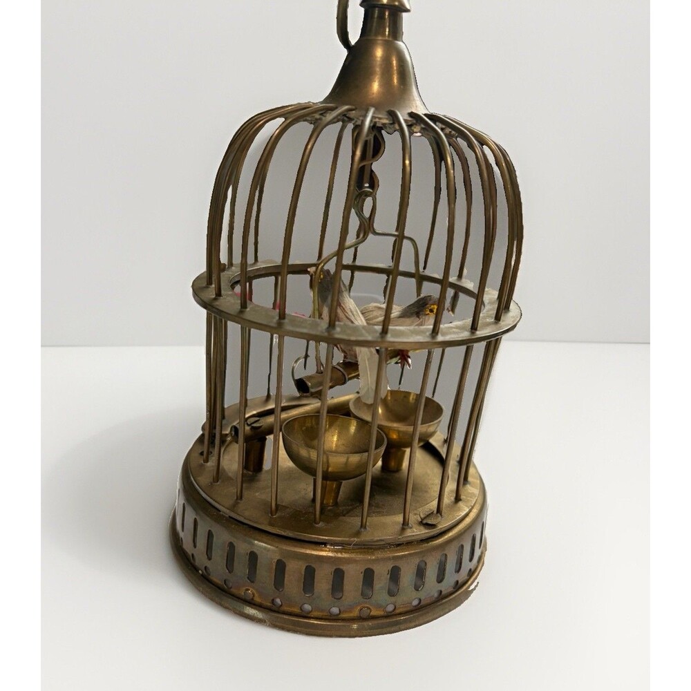 Solid Brass Bird House Cage With Birds Nature Whimsy Mid Century Modern Vintage